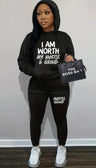 I Am Worth my Hustle & Grind Jogging Hooded Set